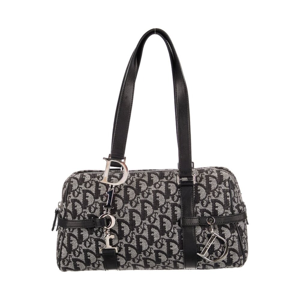 Christian Dior Monogram Canvas & Leather Shoulder Bag With Silver Hardware Detai